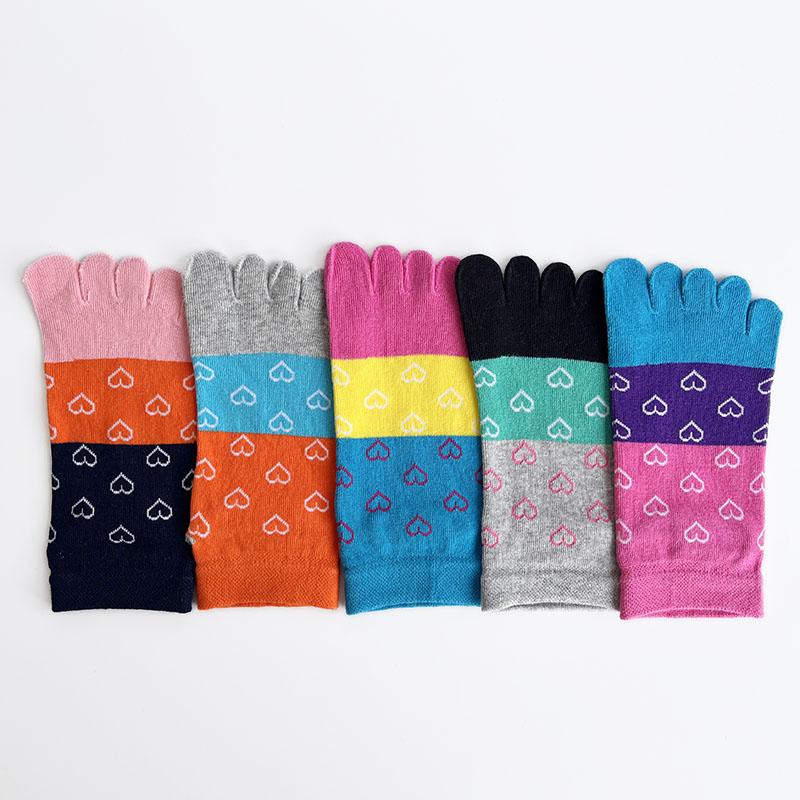 5 Pairs Woman Girl Toes Socks Ankle Cotton Bright Color Fashions Striped Love Cute Sweat-Absorbing  Low Cut Five Finger Socks
