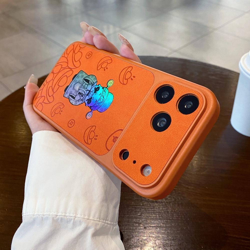 Luxury Cartoon God of Wealth Leather Texture Laser Phone Case For iPhone 17 Pro Max 17 Air 15 14 13 16 Shockproof Protect Cover iPhone 15