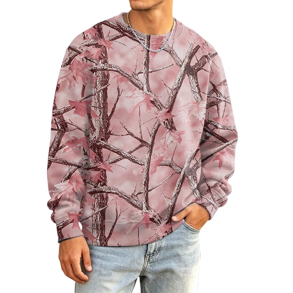 Men's Casual Long Sleeve Camouflage Print Round Neck T-Shirt Loose Fit for Everyday Wear
