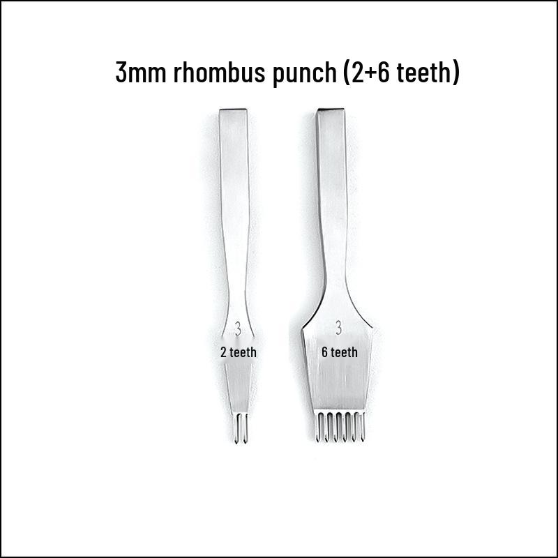 White Steel Diamond Awl for Leather Crafting – Polished 3/4/5mm Tooth Spacing, Handcrafted Stitching Hole Punch Tool
