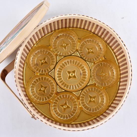 Moon Cake Basket Decorative Large Capacity Hand Made Storage Food Round Colorful