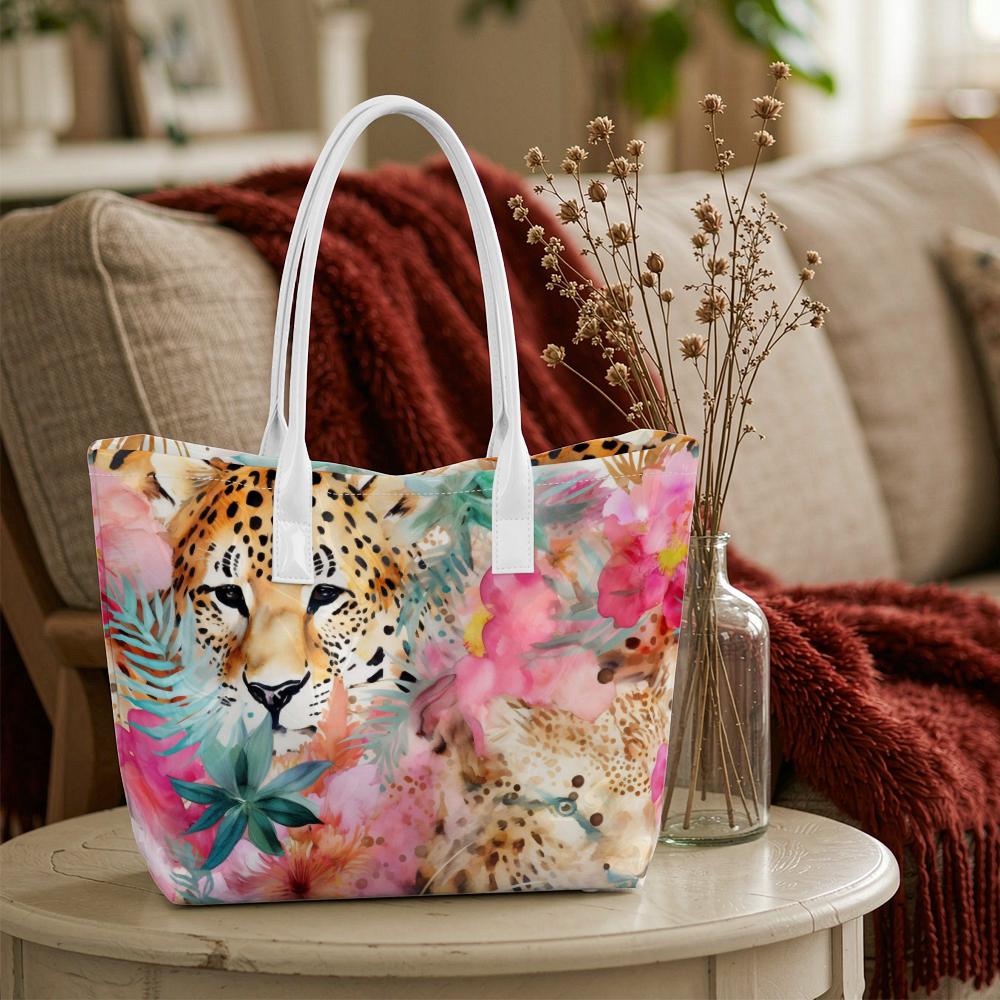 Tropical Leopard Floral Casual Shoulder Bag for Daily Shopping Outings