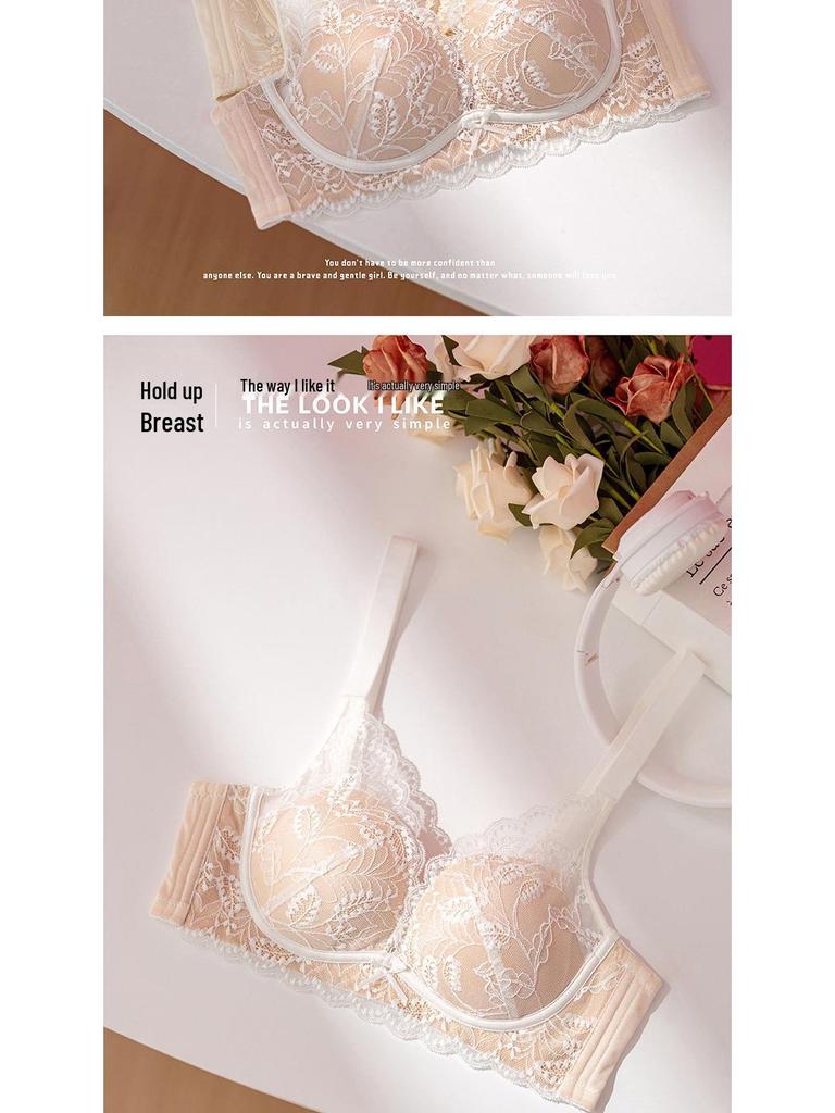 French Lace Push-Up Bra for Women - Large Bust, Anti-Sagging, Wire-Free, Comfortable, Thin Style