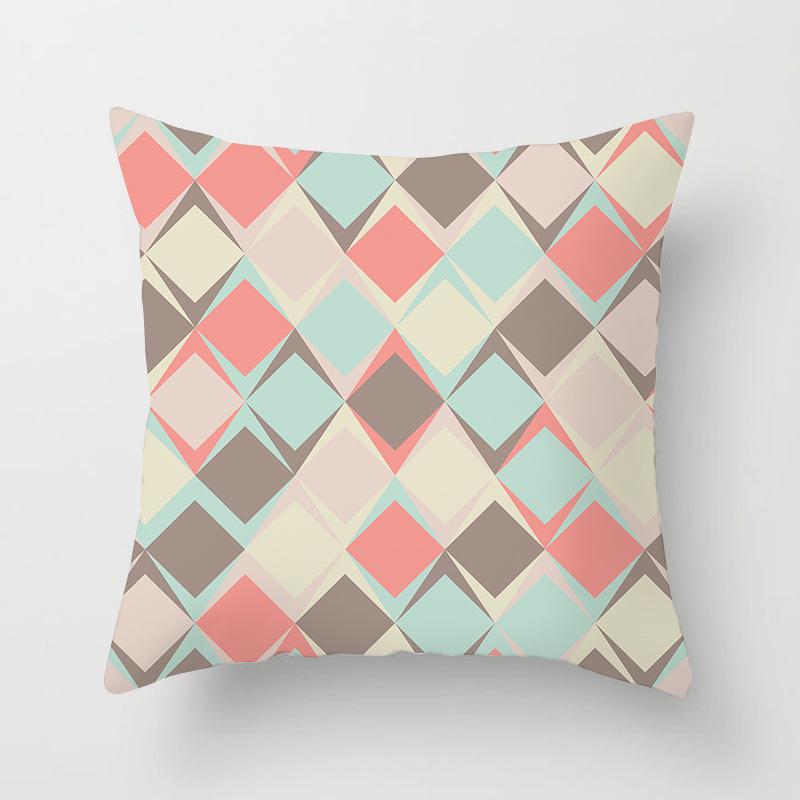 New Color-blocking Geometric Pillow Case, Peach Leather Velvet Cushion Sofa Cushion Cover, Splicing Living Room