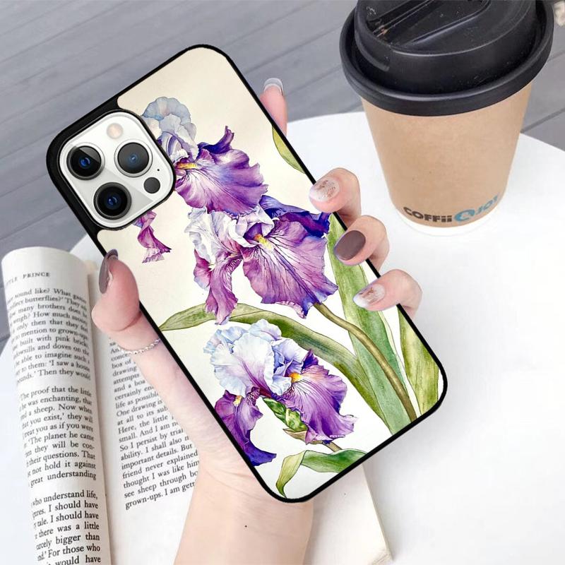 Iris Purple Flower Watercolor Mobile Phone Cases Cover For iPhone 17 Air 16 15 14 12 13 11 Pro MAX Apple Plus Coque