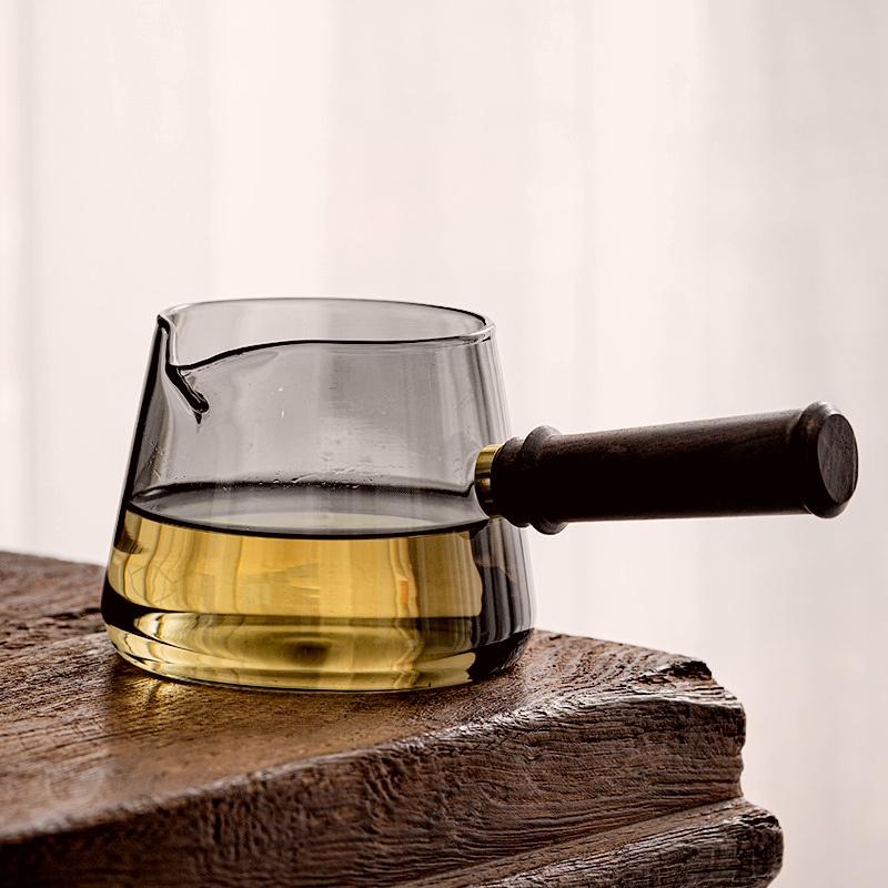 370ML Heat Resistant Glass Side Wooden Handle Tea Dispenser Brewing Teapot Tea Maker Kung Fu Tea Set Ceremony Accessories