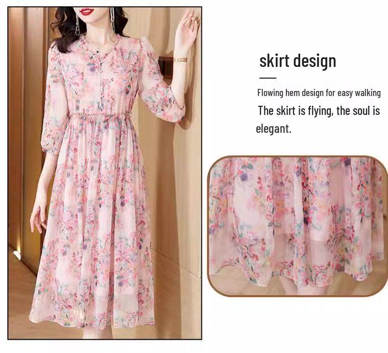Elegant Wide-Waisted Floral Dress for Women - Slimming Summer 2026 Tummy-Concealing Skirt