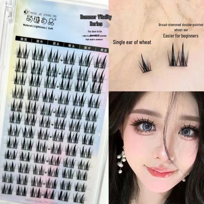Mengjie 12-Row Cat Elf False Eyelashes, Large Capacity Natural Clusters, Segmented for On-Camera Use