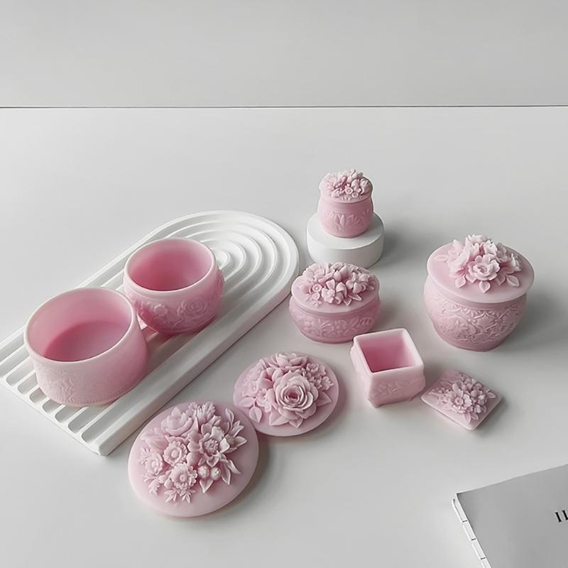 Flower Storage Jar Mould Jewelry Organizer Silicone Mold Concrete Plaster Storage Box Molds for Organizing Enthusiasts
