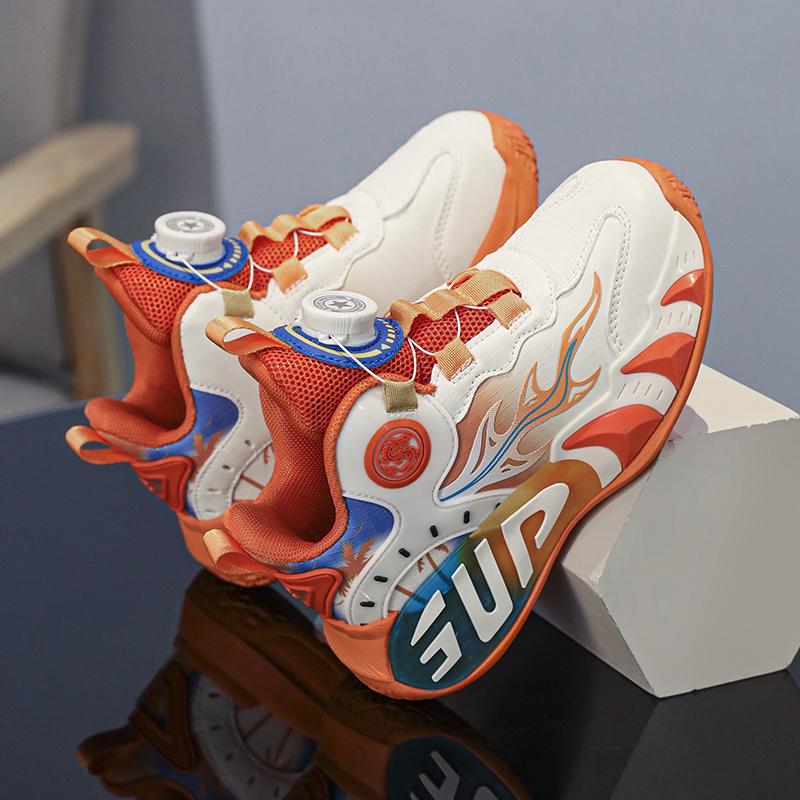 28-40 Children's Large Size Anti Slip Wear-resistant Convenient and Fashionable High Top Basketball Shoes Sports Shoes, White Shoes