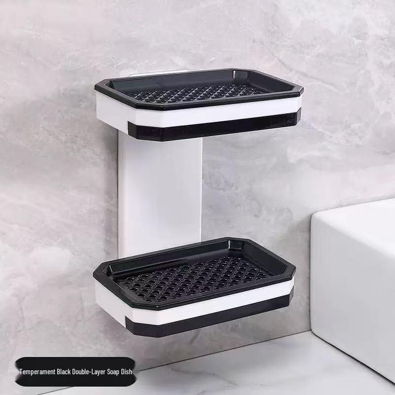 Double-Layer Wall-Mounted No-Drill Soap Holder with Suction Cups for Bathroom