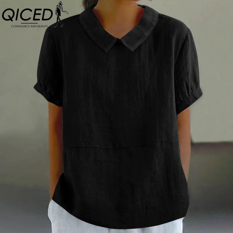 QICED Dámská móda Ležérní jednobarevný potisk Halenky a košile POLO s krátkým rukávem a výstřihem