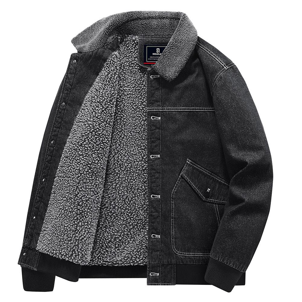 Denim Jacke Herren Winter Freizeit Arbeitskleidung Herrenjacke Locker Plüsch Kragen Retro Denim Top