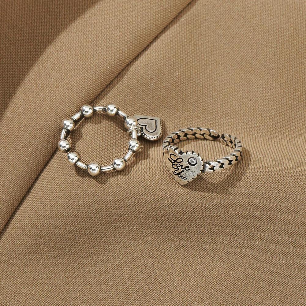 2 bucăți de inel iubitori Love Lovely deschidere temperament reglabil inel pentru femei sculptate la modă