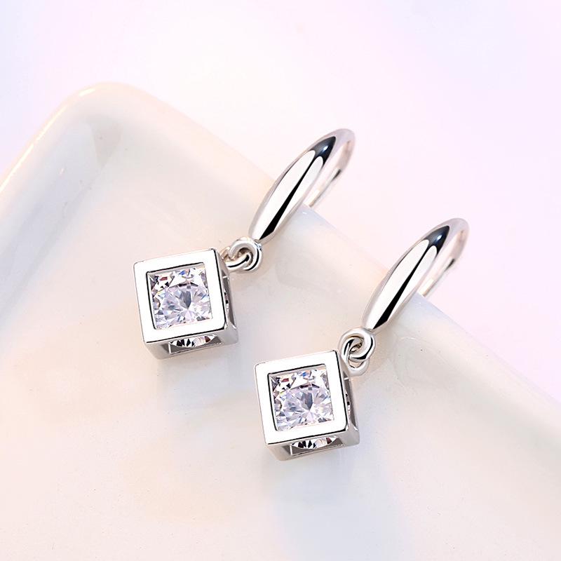 Silver Cube Tassel Earrings - Women's Korean Style with Love Window Design