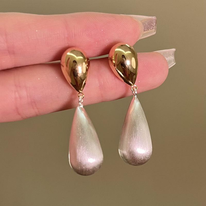 Water Drop Brushed Stud Earrings Medieval Vintage Temperament Earrings French Light Luxury Elegant Earrings