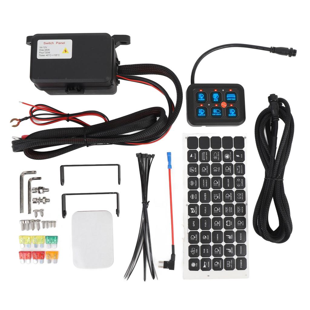 6 Gang 12V Switch Panel Dimmable Aluminum Shell 720W 60A LED Light Bar Circuit Control Box for Car Truck Boat UTV ATV