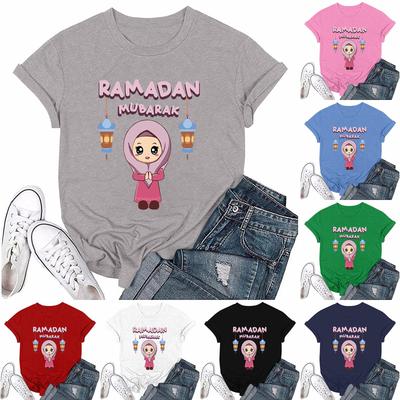 Girls Casual Loose Printed T-shirt Round Neck Pullover Short Sleeve Top
