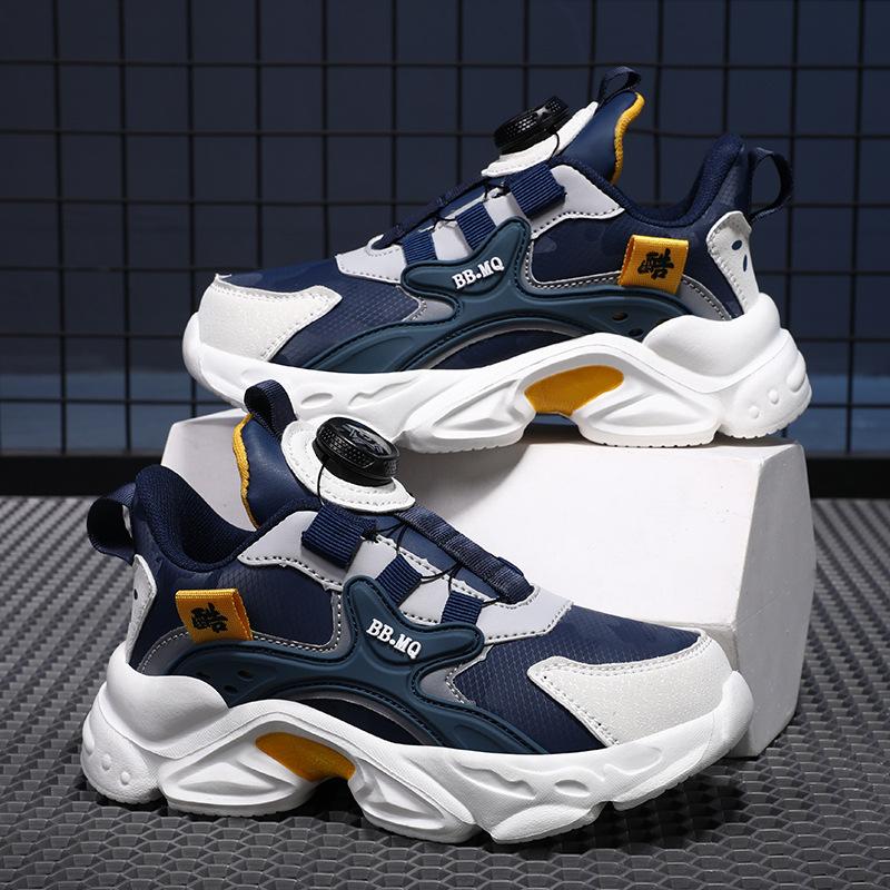 

Boys shoes autumn and winter breathable middle and older children boys running shoes sports shoes casual rotating buckle full leather surface 28