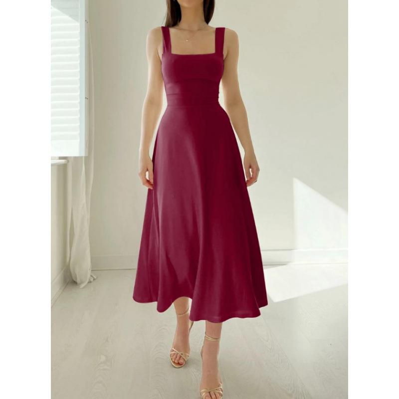European & American Women's Summer Dress with Thick Straps and Slim Fit Waist