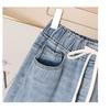 Embroidered Jeans Women's Loose Straight Tube Elastic Waist High Waist Spring and Autumn Cropped Pants