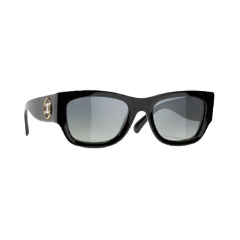Chanel Temple Logo Rectangular Sunglasses Unisex Couple Style Black