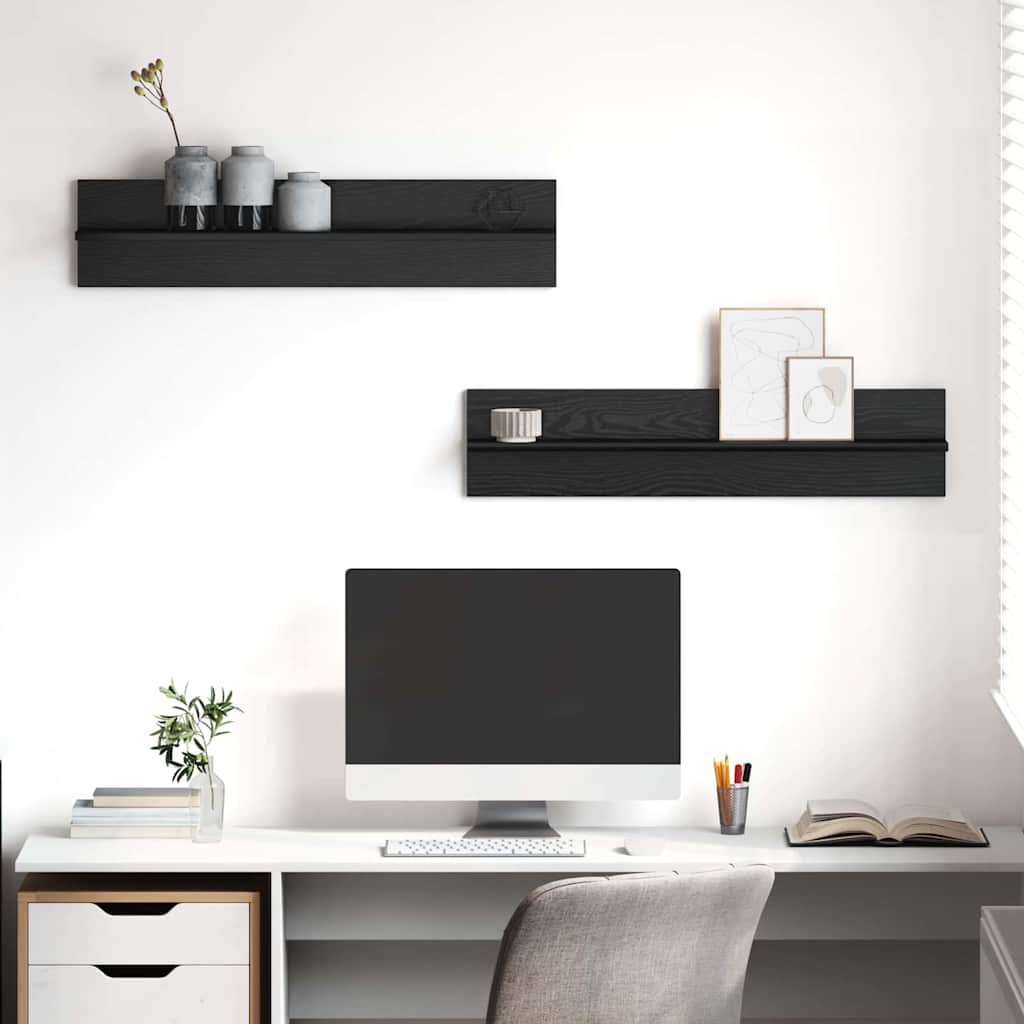 Wall Shelf 2 pcs Black Oak Effect 80 x 11.5 x 18 cm
