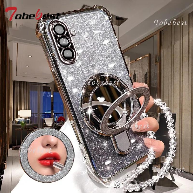 

Для Samsung Galaxy A16 A26 A36 A56 A06 A15 A25 A35 A55 A14 A24 A34 A54 A05 5G Чохол Дзеркало Магнітний Тримач для Телефону Браслет Кришка A04E срібний