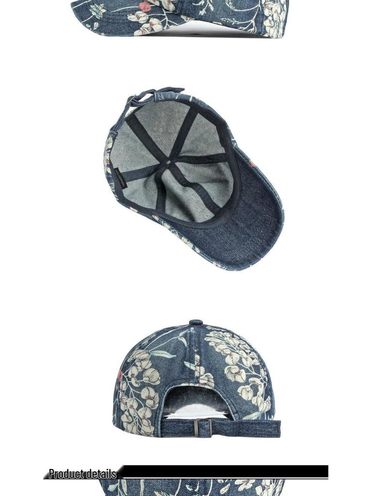 Damska etniczna dżinsowa czapka baseballowa w kwiaty - ochrona przed słońcem, kaczy dzióbek na wiosnę/lato