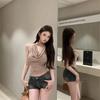 Black Pure Desire Spice Girl Neck Swing Neck Vest Women's Summer Waist Skinny Design Short Sexy Halter Top