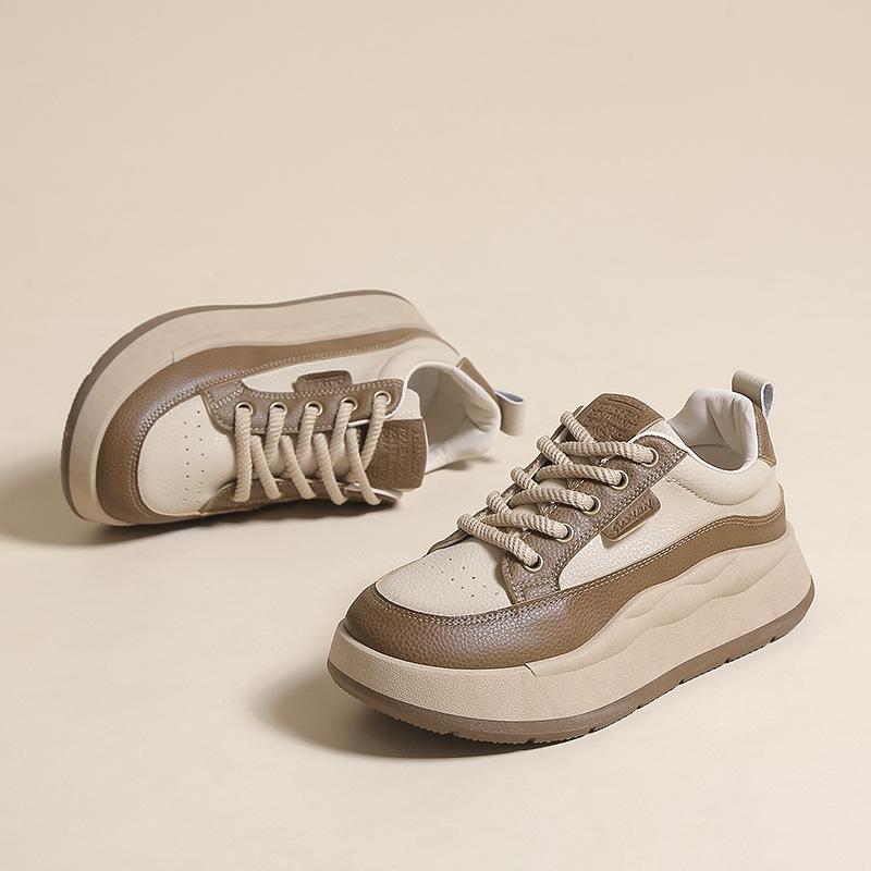 

Sports and leisure shoes women s 2025 spring new thick-soled heightening Hong Kong style retro niche design sense college white shoes 40