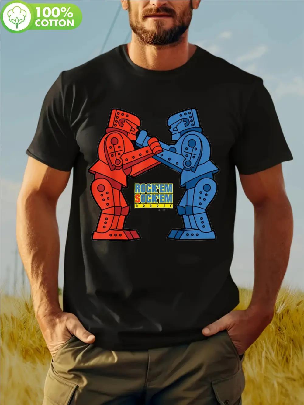 

Rock Em Sock Em Robots Graphic T-shirt - 100% Cotton Relaxed Fit Tee with Colorful Boxing Robot Design M