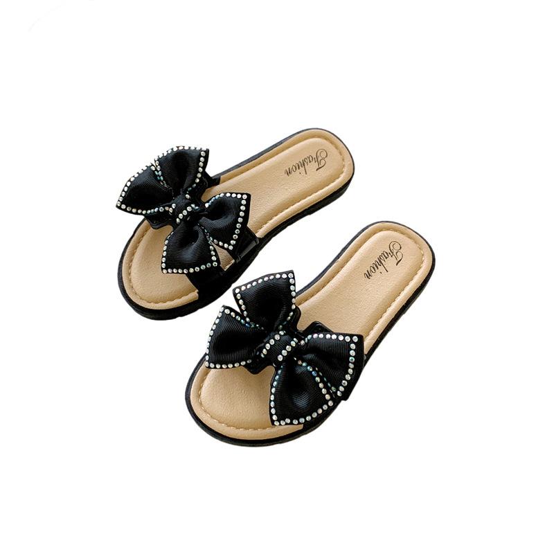 New Bow Flats Open Toe Slide Sandals Non-slip Flip Flops Children Home Slippers Kids Girls Summer Cute Beach Slippers Shoe
