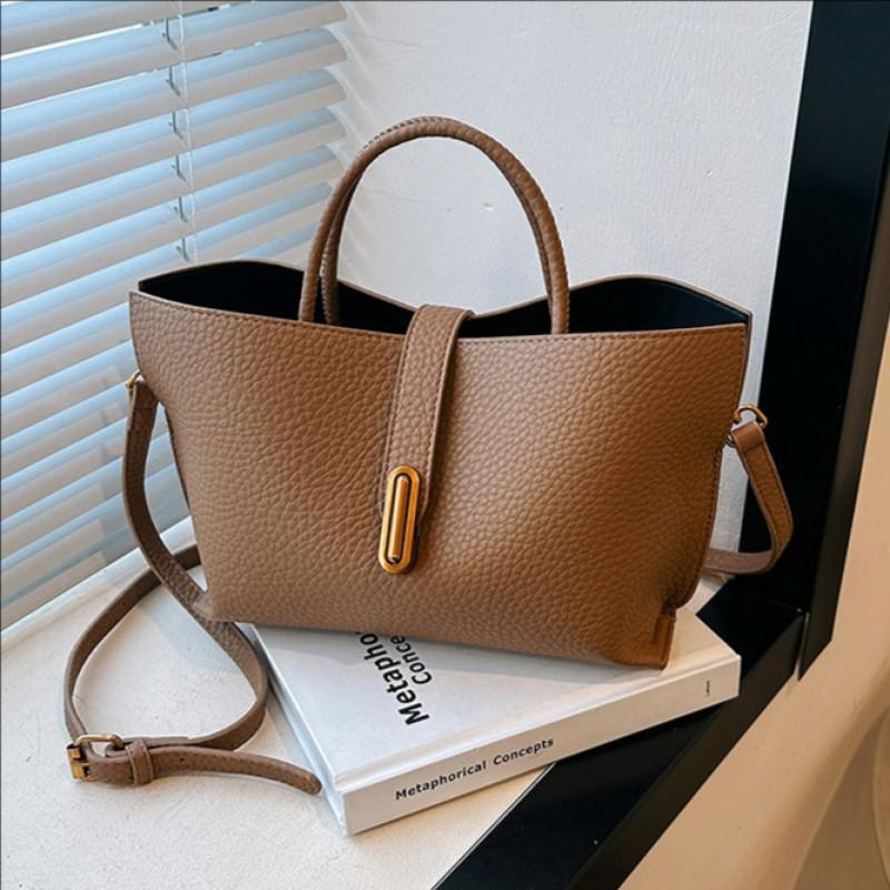 Womens PU Leather Bucket Bag With Detachable Handle Crossbody Strap Minimalist Solid Color Daily Tote Office Commute