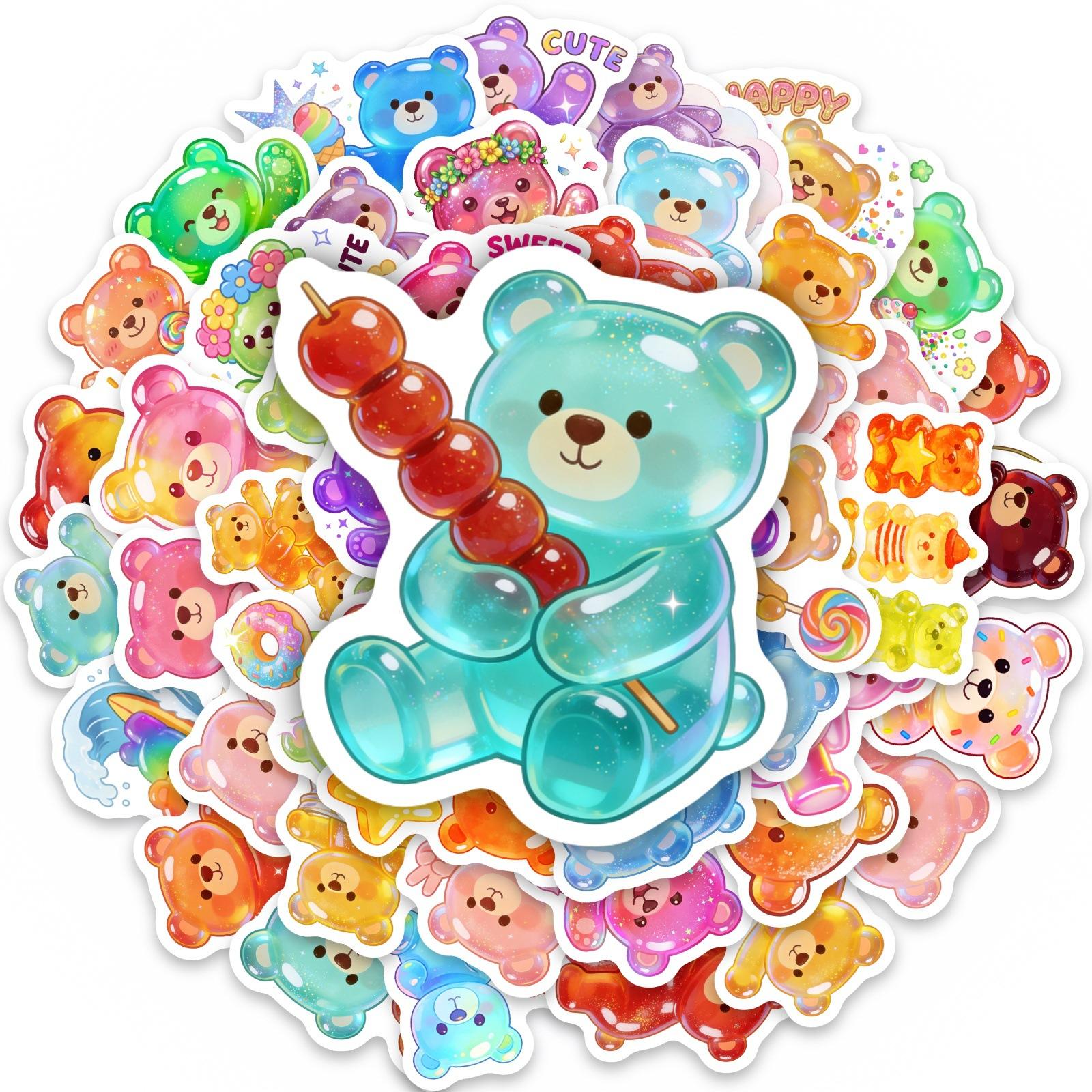

50 Dream Rainbow Gummy Bear Stickers, Cute Transparent Jelly Bear Hand Account Materials, Computer Mobile Phone Stickers