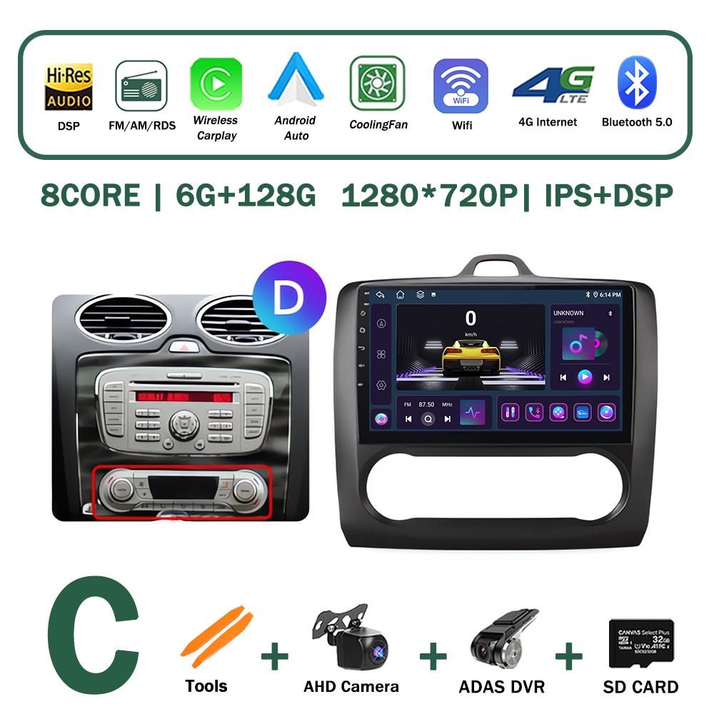XSW3 9 Inch Wireless CarPlay Android Auto Radio for Ford Focus 2 Mk2 2004 - 2011 Car Multimedia Video Stereo Player GPS WIFI