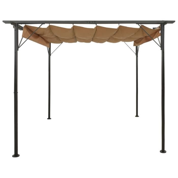 VidaXL Pergola avec toit rétractable Taupe 3x3 m Acier 180 g/m²