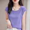 Women Modal T Shirt Short Sleeve Summer Slim Fit Flutter Sleeve Round Neck Comfortable Casual Tee
