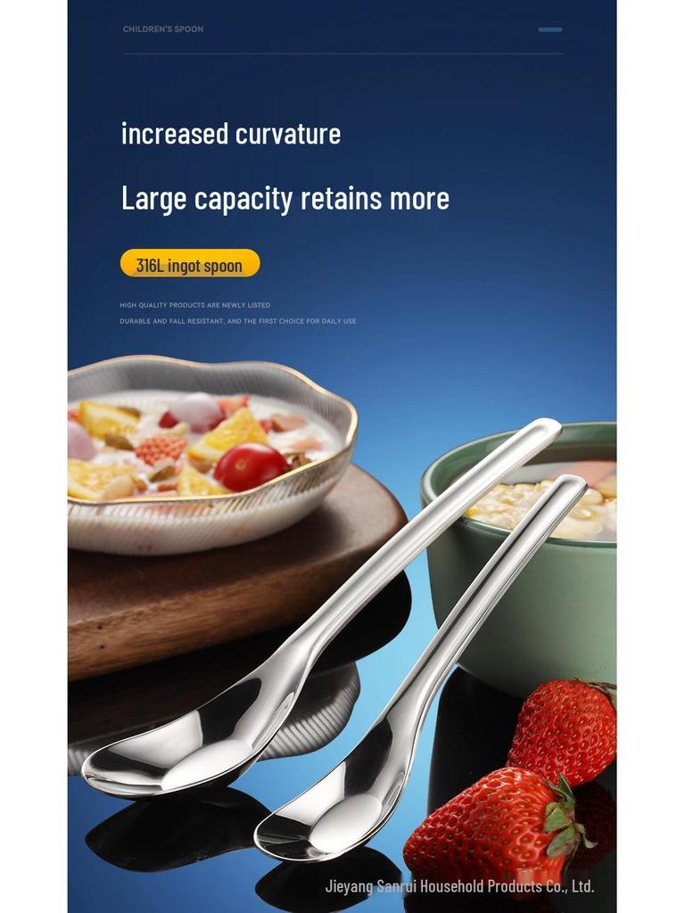 Stainless Steel Baby Feeding Spoon, Long Handle, Flat Bottom, Deepened Design, Bright Silver Finish.