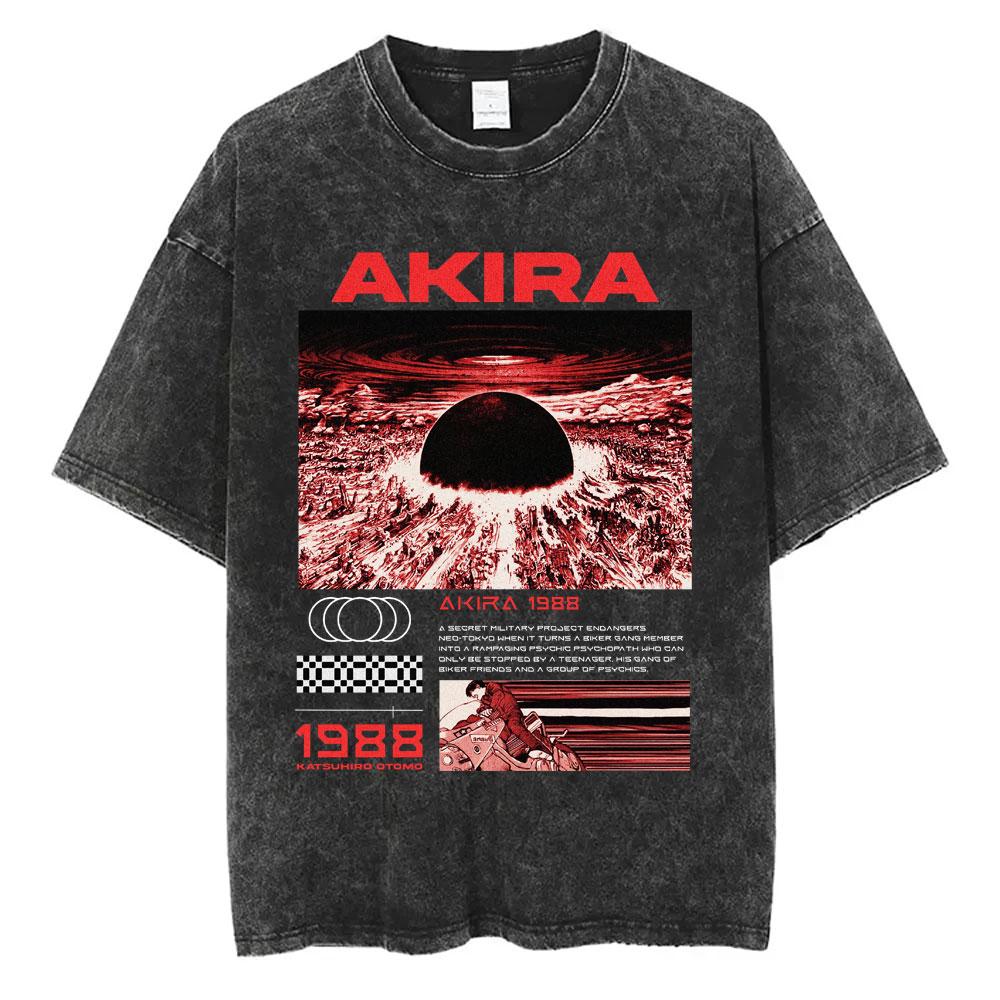 Washed Vintage Anime Akira T Shirts Japanese Science Fiction Cartoon Movie Shotaro Kaneda Tshirt Mens Manga Oversized Tshirts