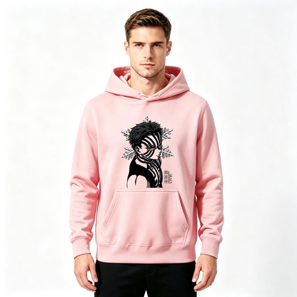 Men Anime Akaza Printed Pullover Hoodie Casual Long Sleeve Streetwear Sweatshirt