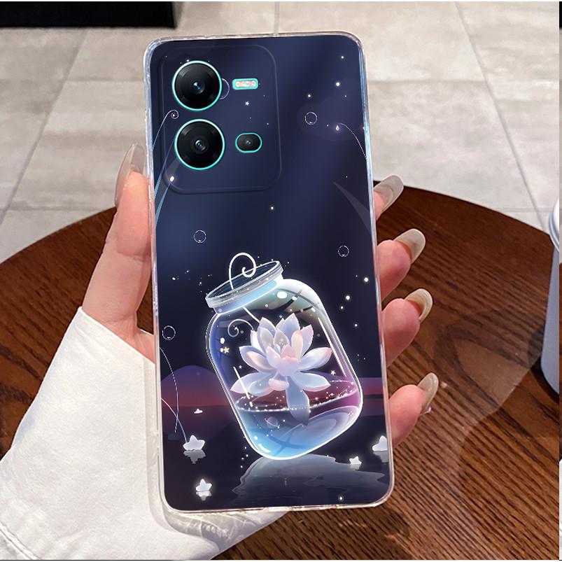 Phone Case For Vivo V25 Y35 Casing Luxury Cute Love Heart Rabbit Funny Pattern Transparent Silicone TPU Soft Shell Back Cover