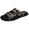 Casual and simple Korean version double-breasted one-word with flat-bottomed cool slippers, new summer retro embroidered girls half slippers