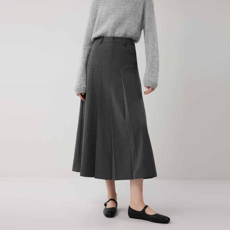 ELLE French Fashion Design Mid-Rise Pleated Skirt Commuter Casual Long Skirt Women skirts ER53135