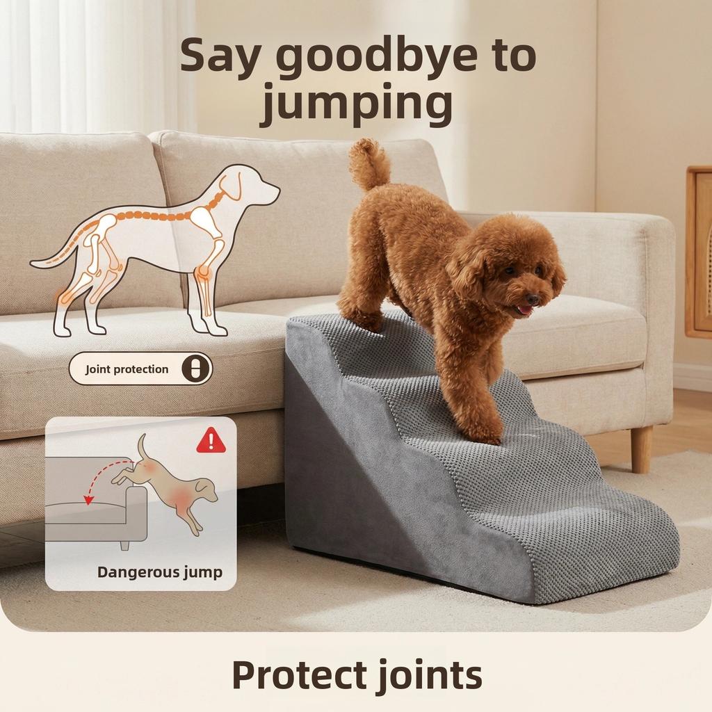 2-4 Pet Stairs for Dogs Washable Non Slip Dog Steps Ramp for Elderly Injured Pets Soft Foam Climbing Ladder Pet Stairs for Dogs