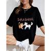 Oversized T Shirt White Cartoon Dogs And Text Supla Bnova Print Casual Wear For Women Summer Streetwear Fashion Top