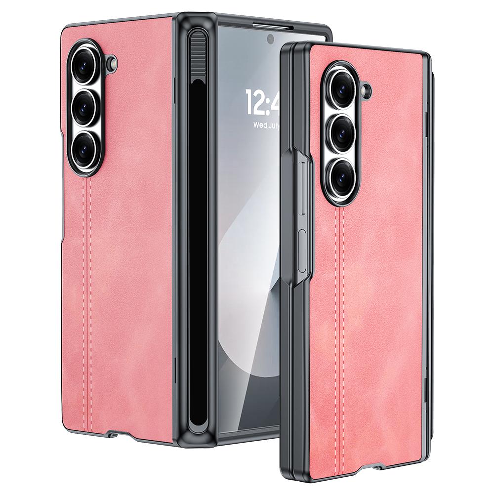 For Samsung Galaxy Z Fold 6 Phone Case With S Pen Holder, Hinge Protector and Screen Protector PU Leather Matte PC-Brown