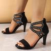 Fashion 2025 Summer Sexy Dance Shoes Fashion Stiletto Rhinestone Hollow Fish Closed Toe Roman Women Shoes Plus Size 43 Ladies Sandals