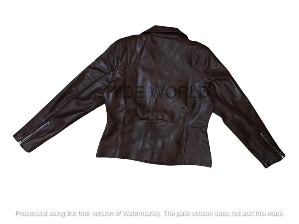 Veste en cuir marron pour femme en véritable cuir d'agneau souple neuf fait main moto motard