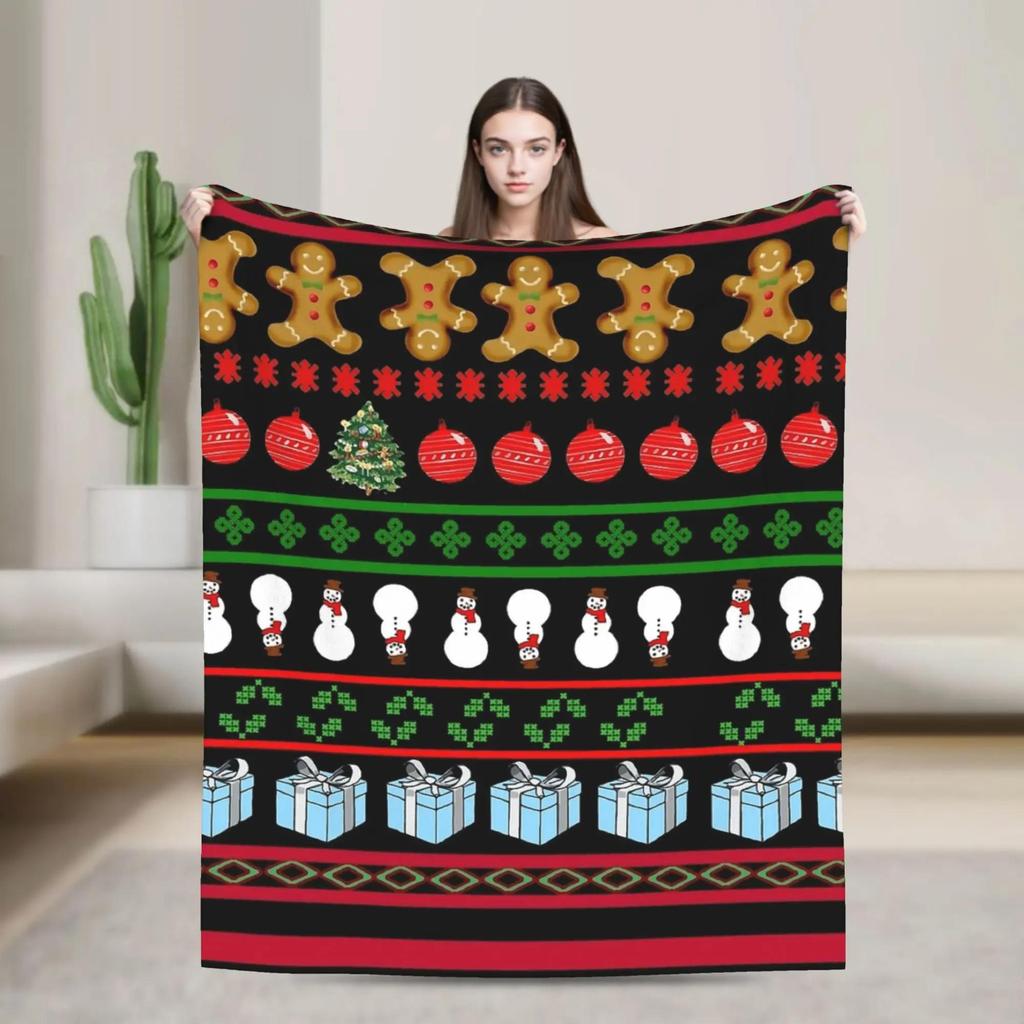 Soft Flannel Christmas Gnome Socks Blanket for Kids Buffalo Plaid Decorative Throw for Bed Sofa Home